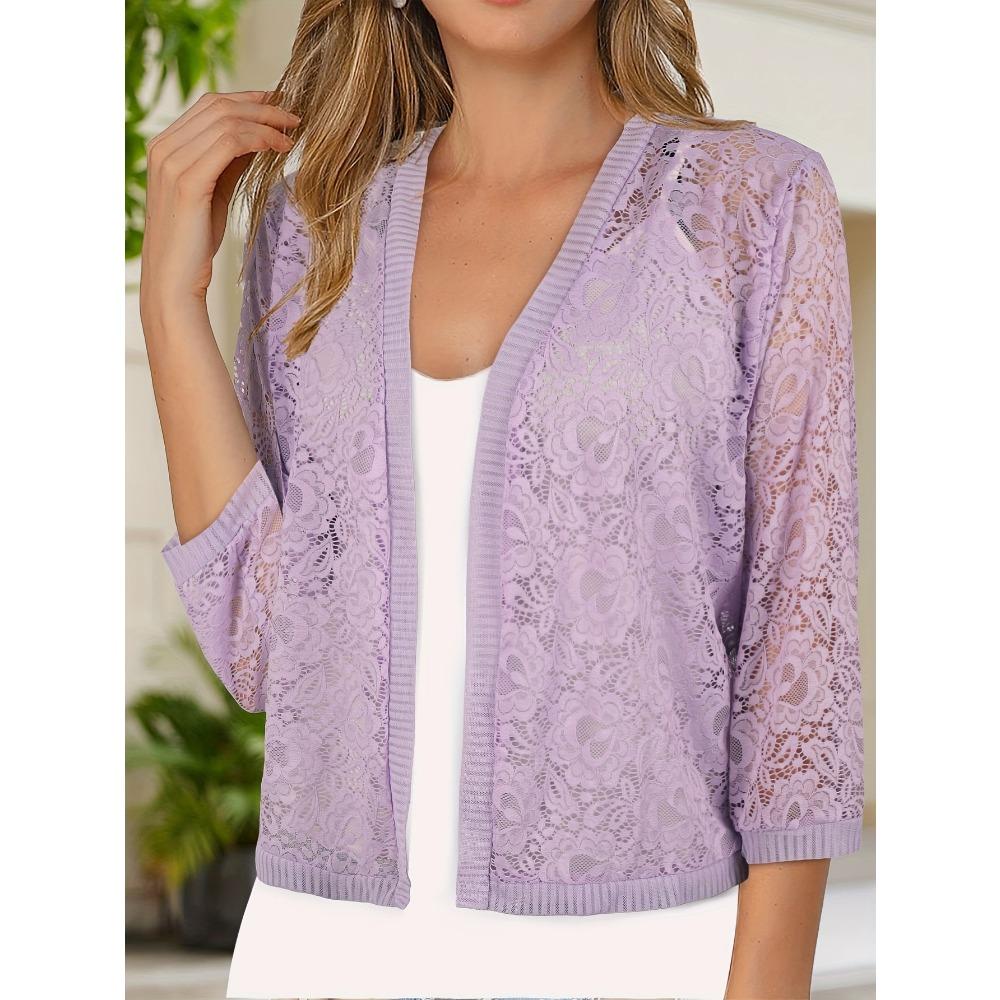 V-neck Three-quarter Sleeve Fashionable Women's Top Lace High-end Knitted Cardigan
