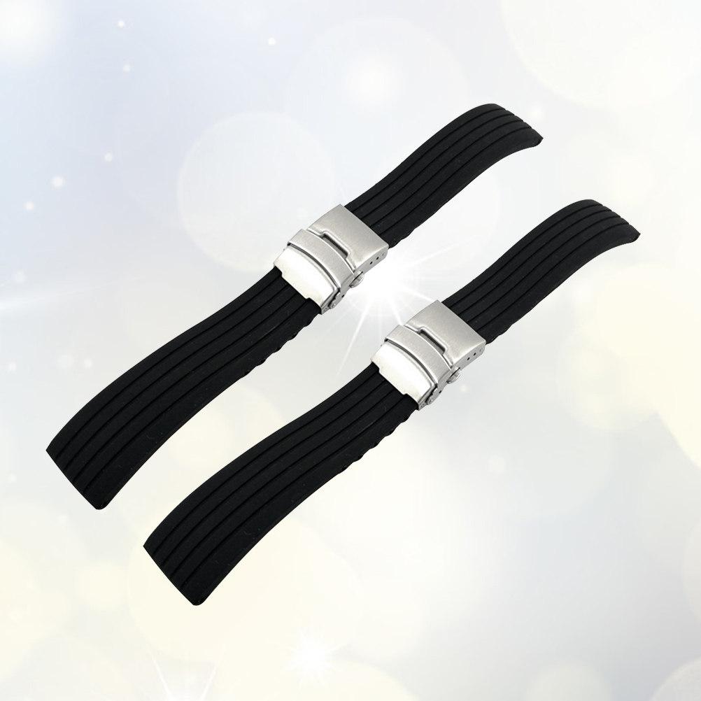 2Pcs Breathable Silicone Watch Belt 22Mm Waterproof Replacement Strap Foldable Design Eco Friendly Material Stainless Steel 19.1X1.8CM
