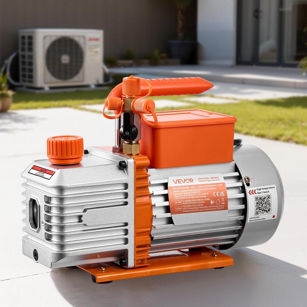 Vacuum Pump, 5 CFM 142 L/min, HVAC Two Stage Rotary Vane AC Vacuum Pump, for R134a R22 R410a Systems, 4 Pole Motor, for Automotive Air Conditioner