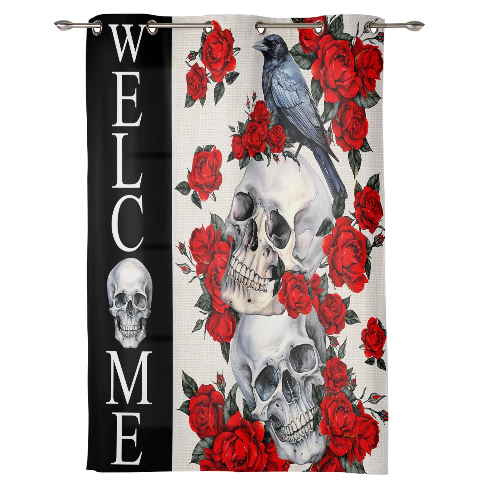 Хэллоуин Скелет Ворона Красная Роза Оконные Шторы для Гостиной Спальни Роскошные — фото 2