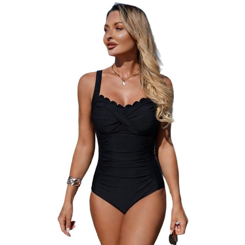 Costume da bagno intero nuovo europeo e americano 2026 Donna Alta elasticità Sportivo Monocolore Popolare Costume da bagno a pois