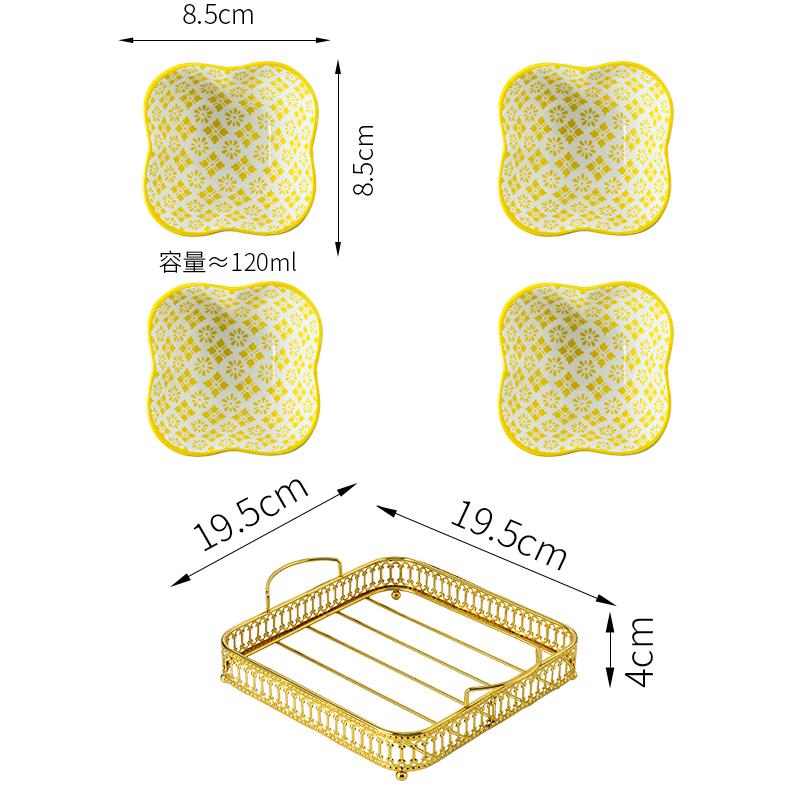 Ceramics Snack Platter Snack Bowl with Metal Frame Japanese-style Snacks Dried Fruit Dish with Golden Base Dim Sum Fruit Plate