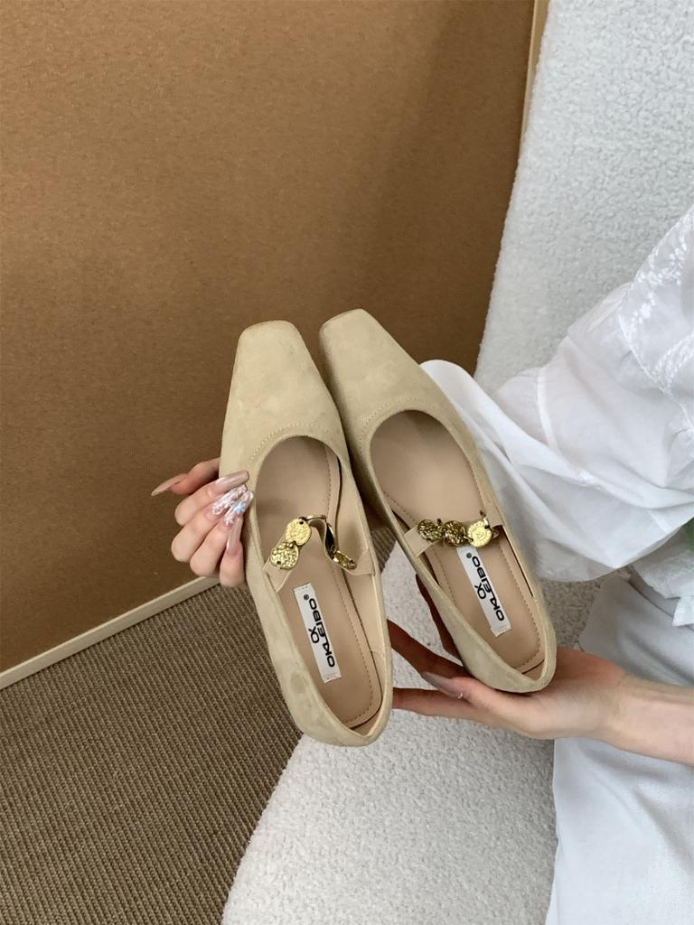 French Thick Heel Retro Square Head Suede Mary Jane Shoes Women's Spring 2025 New Versatile Commuter Low Heel Shoes