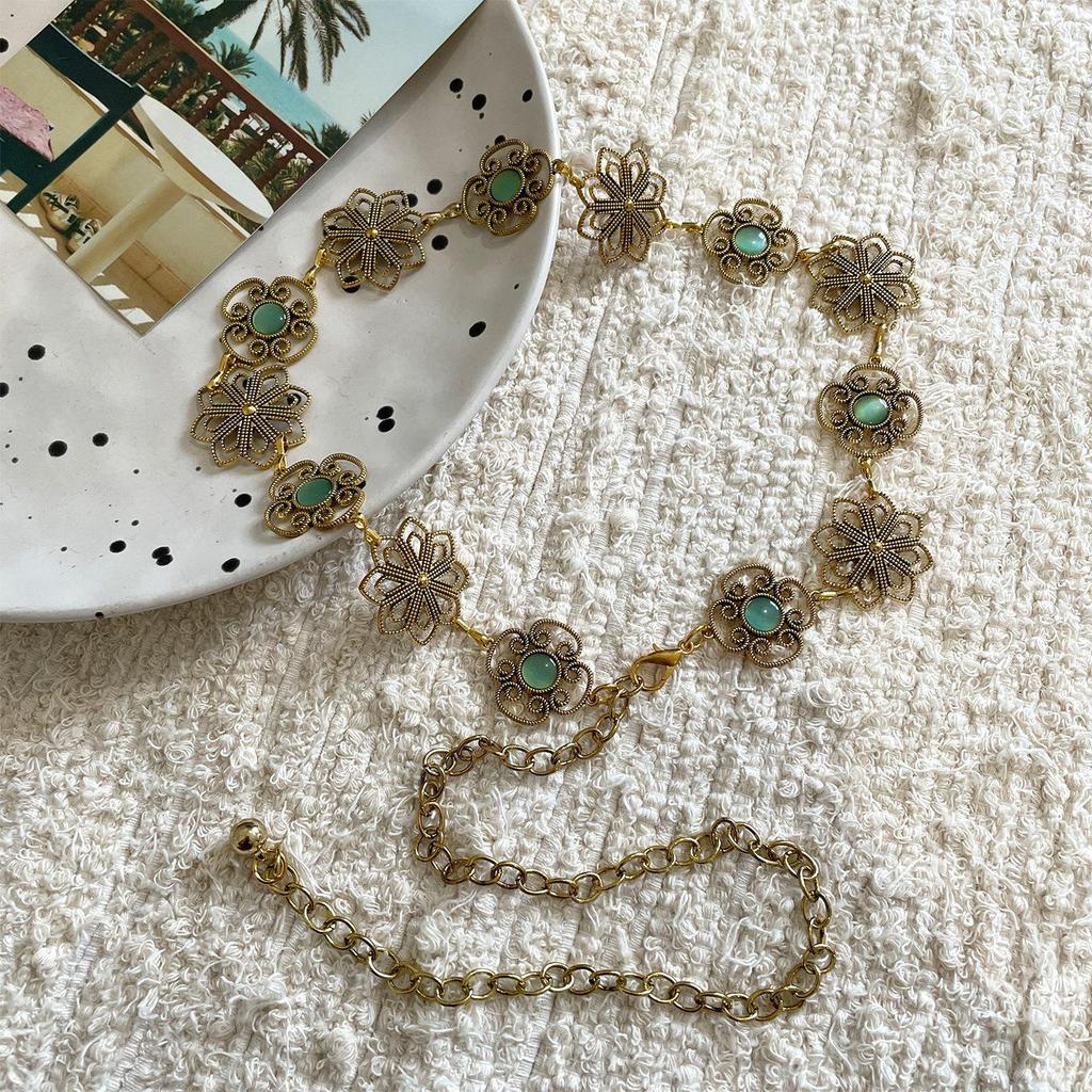 Women's Retro Western Studded Brown Flower Belt for Skirts & Jeans