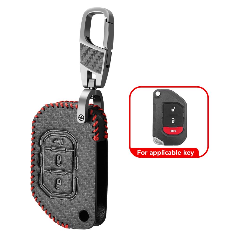 

Для Jeep Wrangler JL 2018-2021 Gladiator JT Hot Soft Texture Crazy Horse Leather Car Key Case 3 4 Buttons Full Protection Cover чёрный