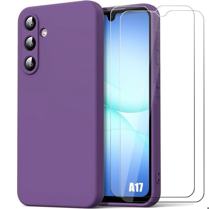 Protective Case - BOOLING - Samsung Galaxy A17 4G/5G - Dark Purple Silicone - 2 Tempered Glass