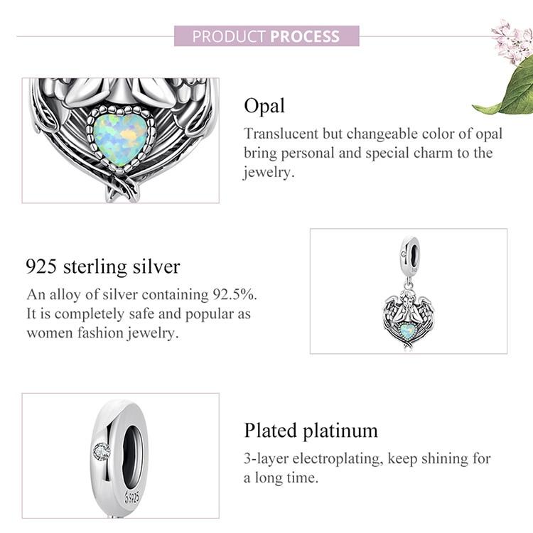 Bisaer Breloc din argint 925 100% înger care se roagă inimă zircon Charms Brățări DIY Brățări Bijuterii pentru femei