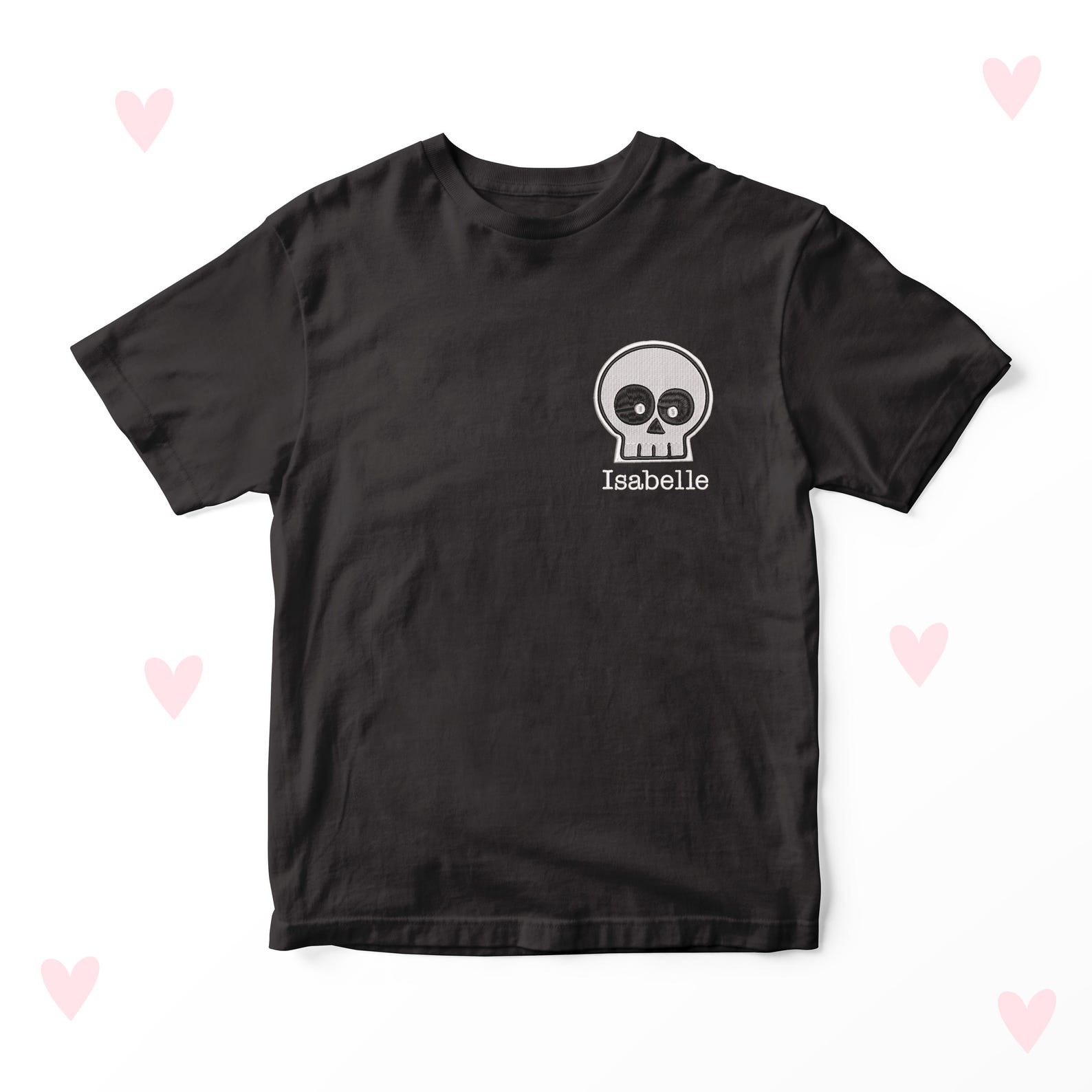Halloween Kids T-shirt: Personalised Skull Embroidered Tee 160