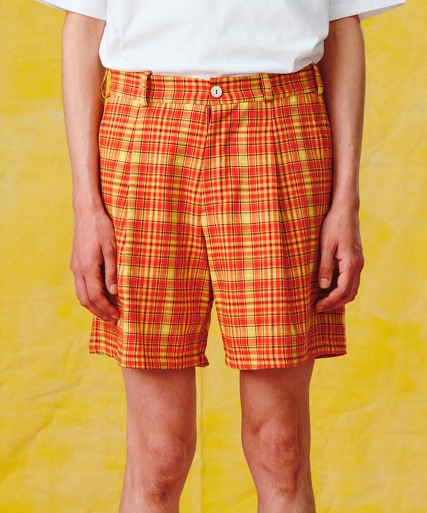Leiteuchekeuaus (U) Checked Shorts Orange/Yellow