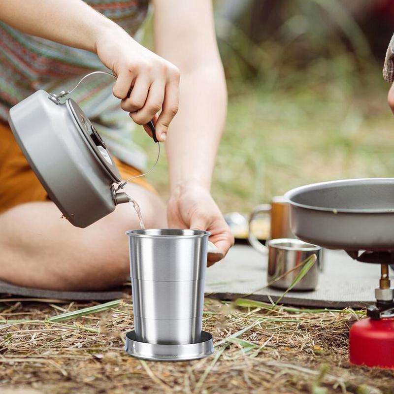 Stainless Steel CollapsibleCup Camping Retractable Telescopic Travel Toiletry Cup Outdoor Folding Cup