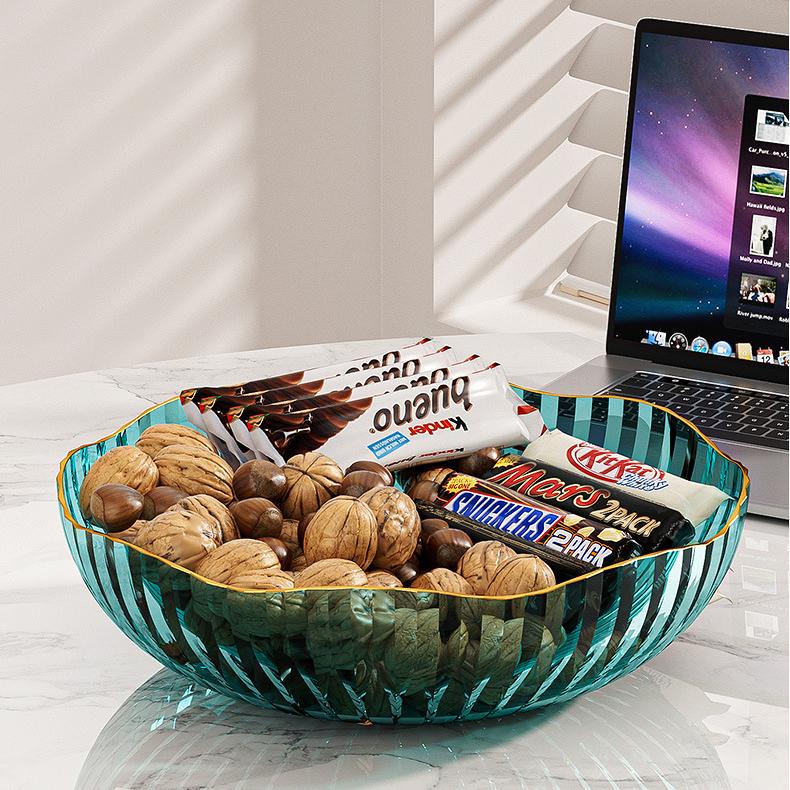 Piatto da frutta trasparente di lusso leggero per la casa, piatto da frutta per snack, soggiorno, tavolino da caffè, piatto per caramelle e snack, scatola per frutta secca