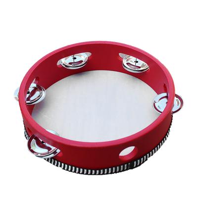 Wooden Tambourine with Jingles Hand Bell Drum Kids Educational Percussion Musical Instrument 7 Inch Wood Color