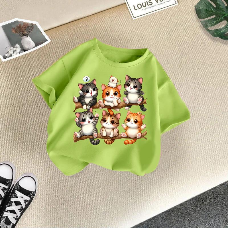 Children's Casual Short-sleeved T-shirt - Summer Girls' And Boys' Fashionable And Cute Cat T-shirt