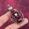 Evil Eye Faceted Kashmir Ruby Pendant Copper Wire Wrapped Gemstone Jewelry