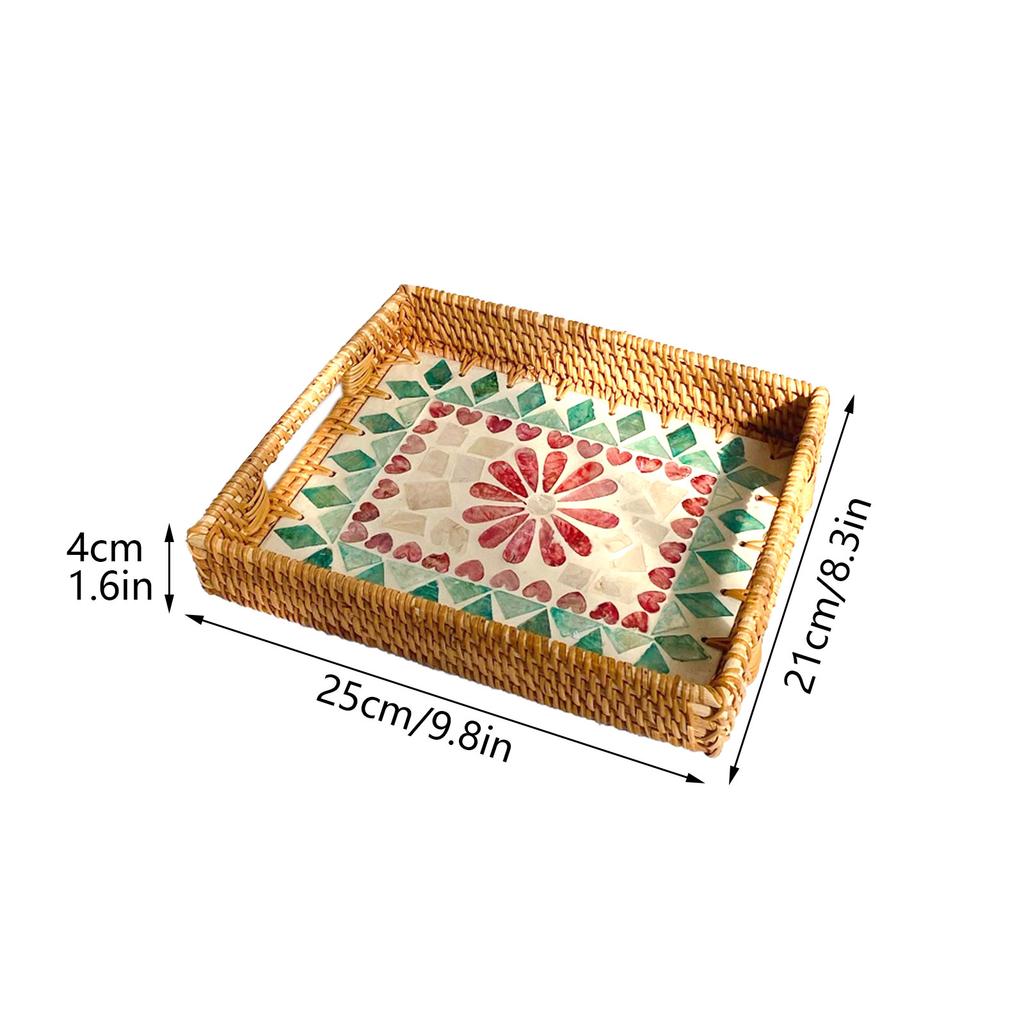 Rattan Shell Tray Woven Snack Storage Basket Desktop Snack Fruit Basket for Home Living Room