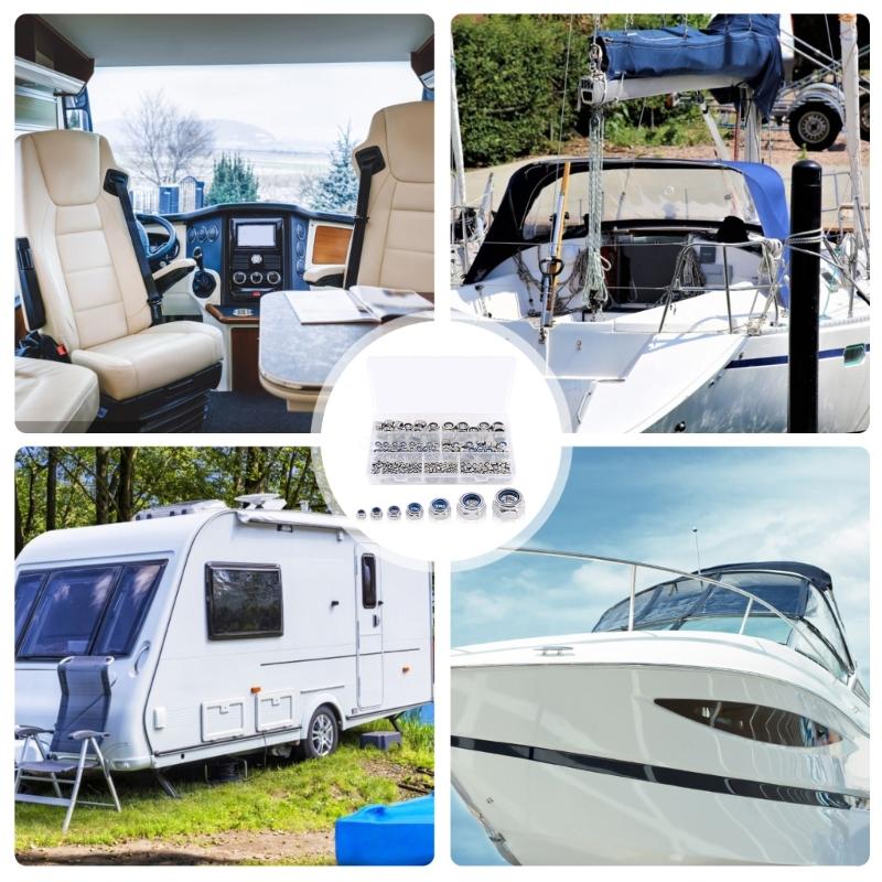 250Pcs Nylon Lock Nut 3/4/5/6/8/10/12mm Nylon Insert Nut Stainless Steel Hexagon Self Locking Nut Assortment Kits