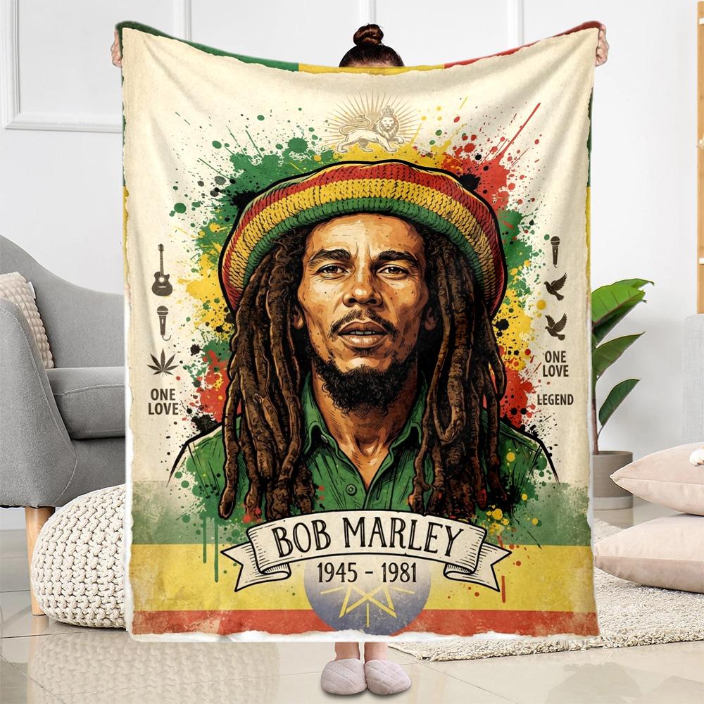 Bob Marley Marley Reggae Guitar Music Blanket Soft Cozy Perfect For Couch Chair Bed Four Seasons Multipurpose Modern Style Birthday Christmas Gift Bla