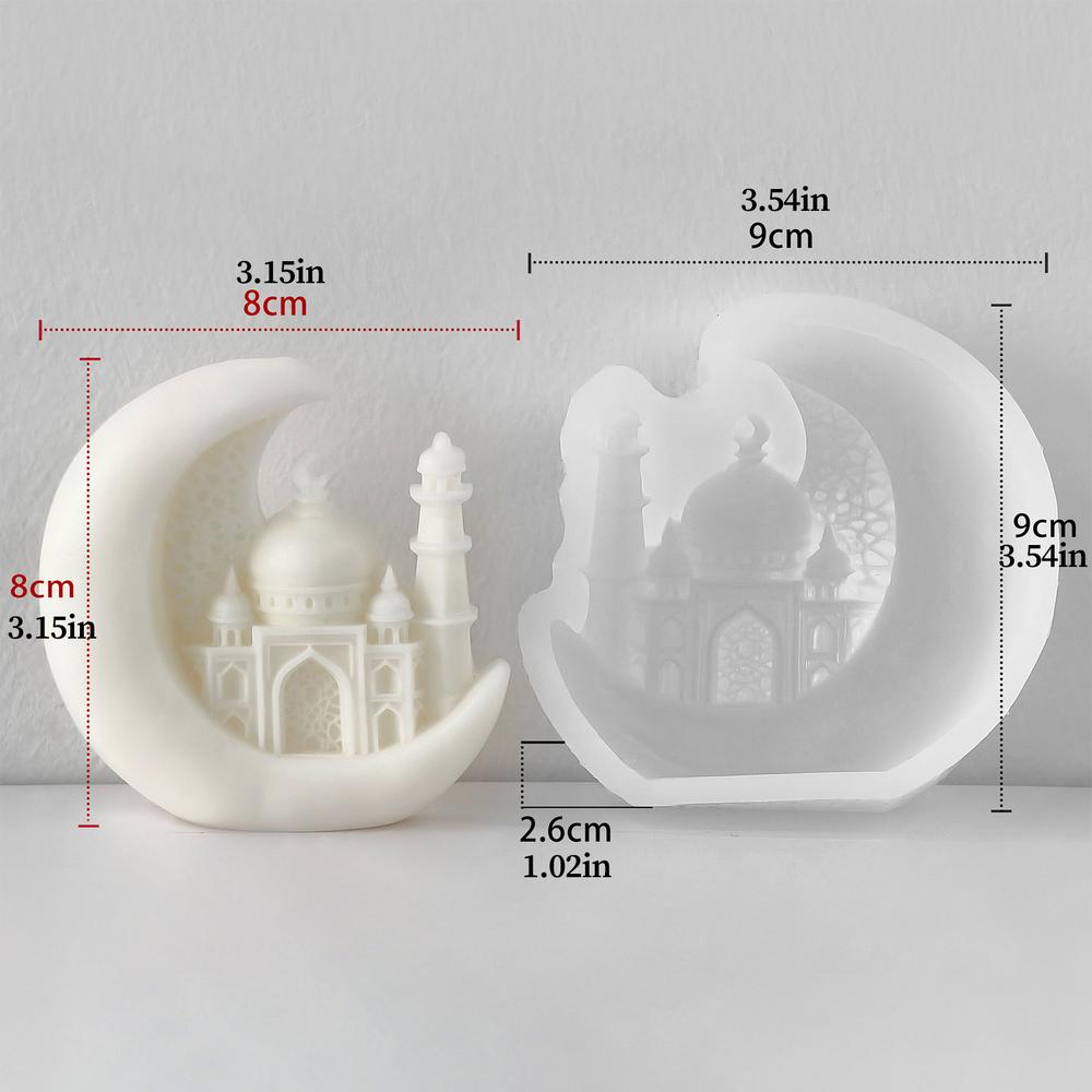 Ramadan Silicone Mold 3D Crescent Mosque Candle Mold Islamic Themed Silicone Mold For Resin Soap Making Chocolate Baking