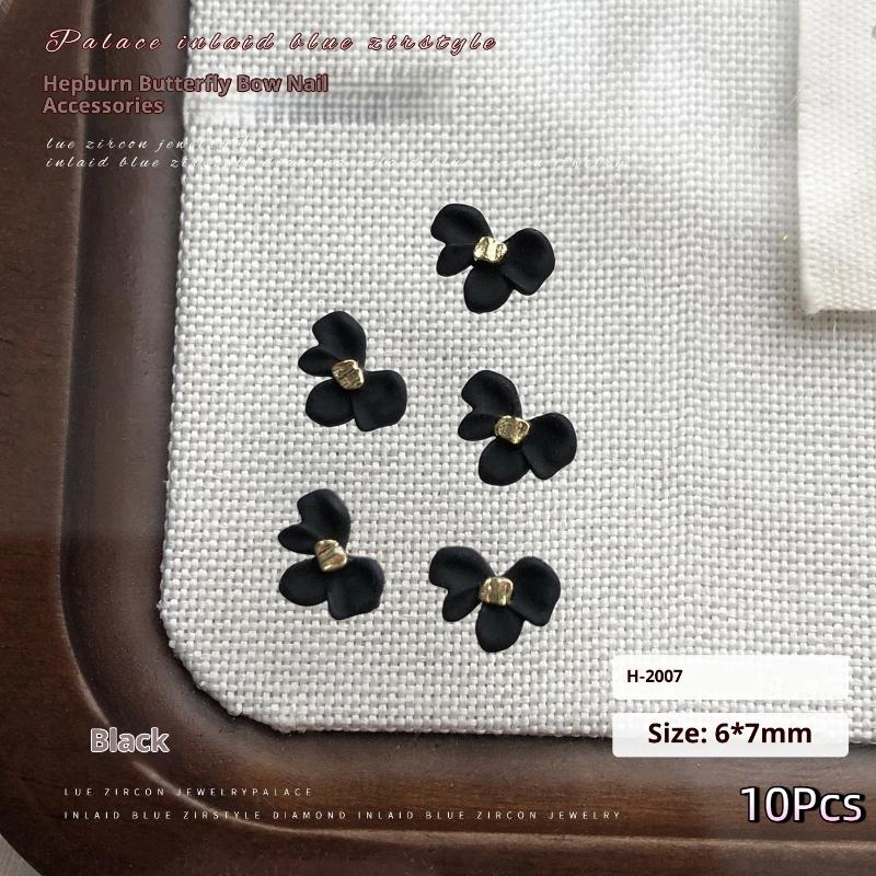 10Pcs Bowknot Nail Charms Metal Wine Red Black White Nail Rhinestone High Quality Stereoscopic Nail Decoration