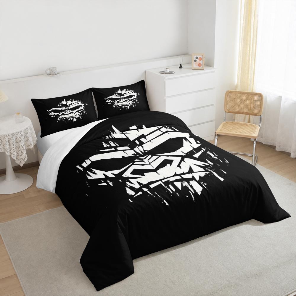 Duvet Cover Set Geometric Gorilla Face White Black Minimal 3 Piece Bedding for Adult Fan Gift
