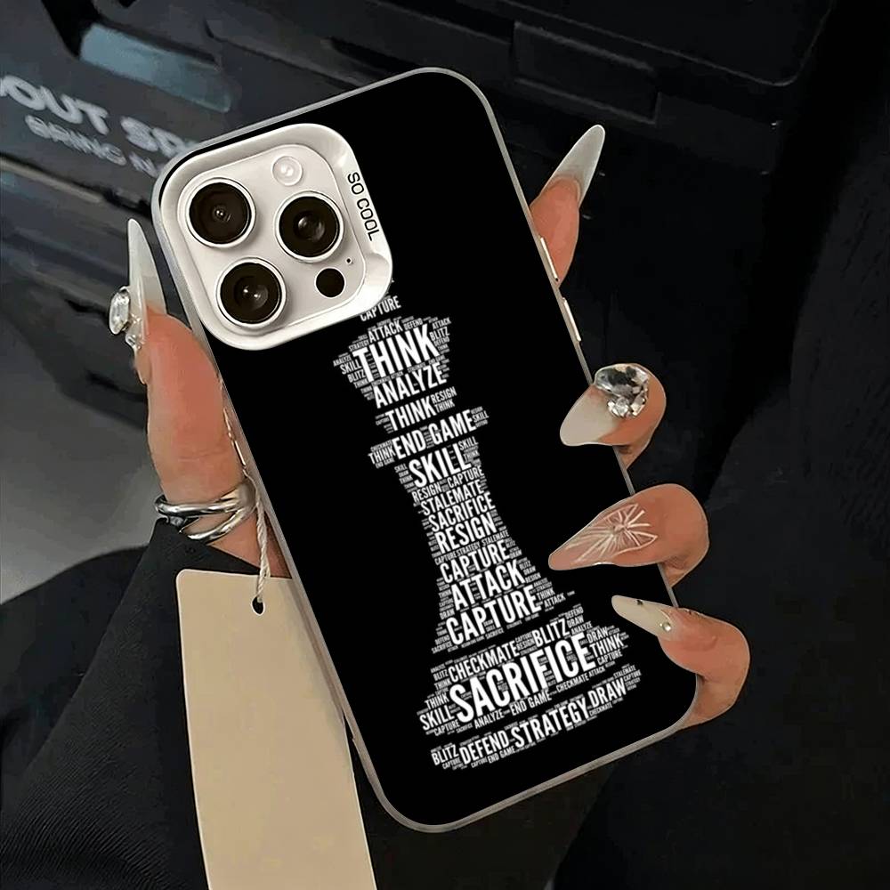 Cool- Chess Art  Phone Case For iPhone 11 12 13 14 15 16Pro Max Plus white Sliver  Phone Cover