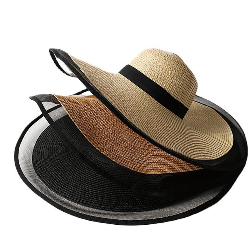 Women Sun Hat Waves Beach Cap Ladies Hat Big Brim Sun Visors UV Cut Bucket Panama Caps Foldable Straw Summer Sunscreen Vintage