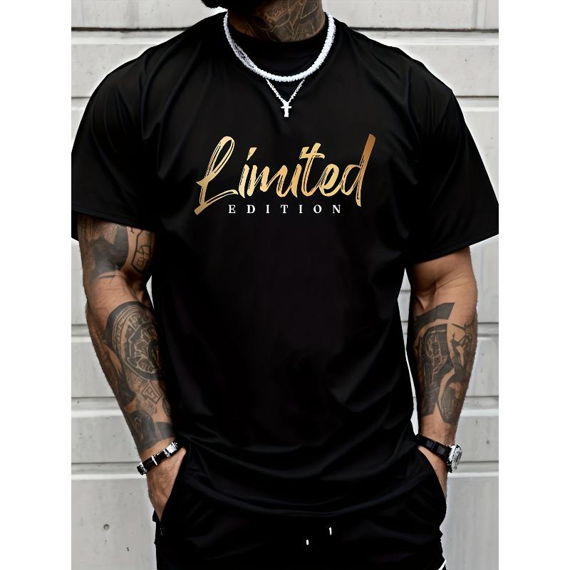 European Size Funny Tshirts Mens Clothes Limited Edition Graphic T-Shirt for Men - Bold Tee with Striking Golden and White Text Urban Streetwear Style