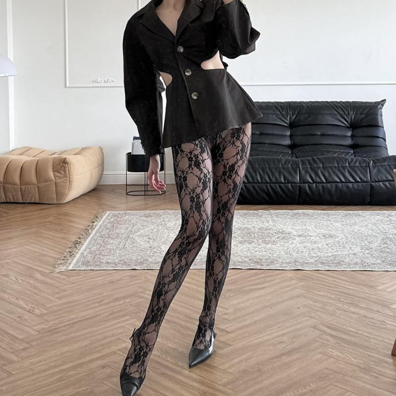 Talenza Damen Schwarze Strumpfhosen Mode Sexy Schnürung Vintage Jacquard Strümpfe Y2K Party Neu Enganliegend Frühling Herbst Strumpfhosen