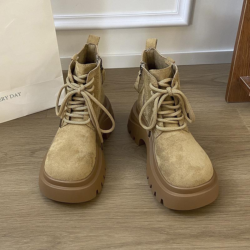 Super fire Maillard increases height and looks thin thick-soled Martin boots 2025 autumn new retro big head lace-up short boots for women