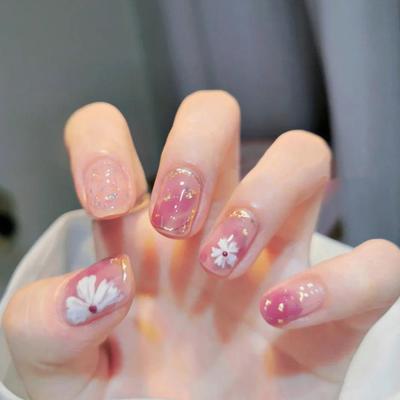 Pink Camellia Brightening Short Nail Art Stickers - 24-Piece Set