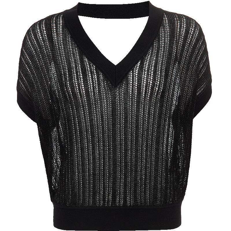 

VEROMODA 2025 Spring Shimmer V-Neck T-Shirt with Back Cutout L