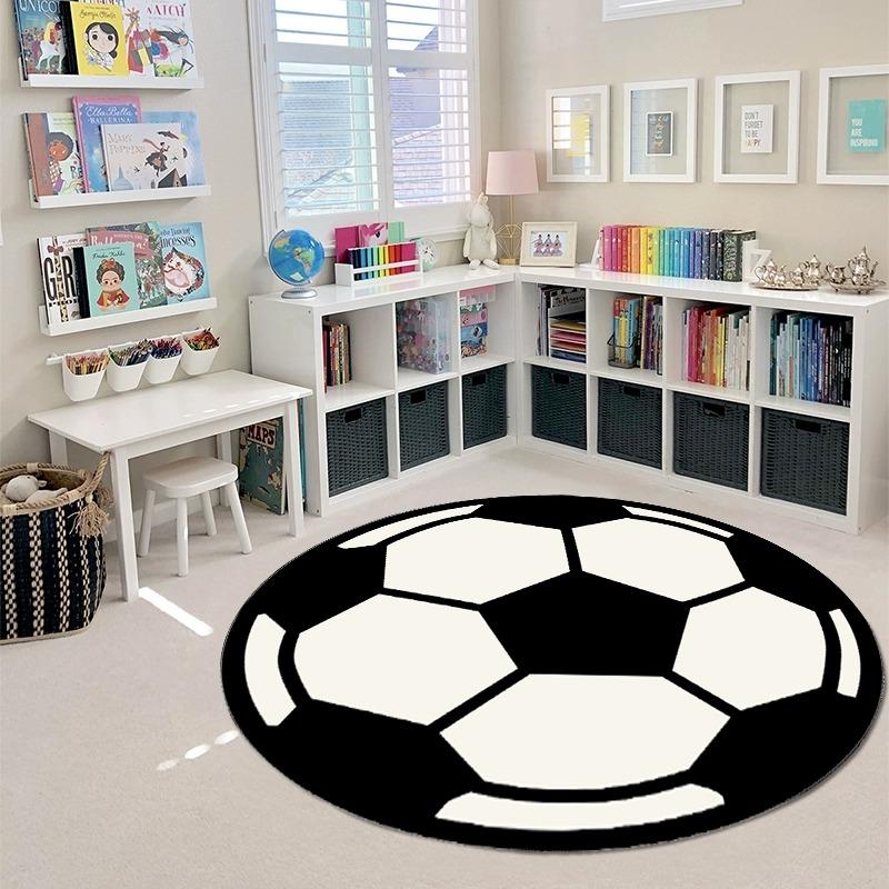 Football Basketball Round Carpet Non Slip Rug for Living Room Sofa Bedroom Bedside Entrance Door Floor Mat Boys Home Decor