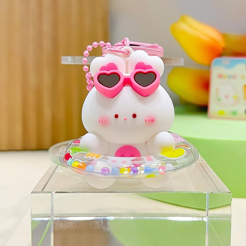 Circle Swimming Animal Cartoon Keychain Rabbit Frog Wearing Design Sunglasses