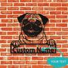 Custom Pug Dog Metal Wall Art, Adorable Home Decor, Easy Hang Name Sign
