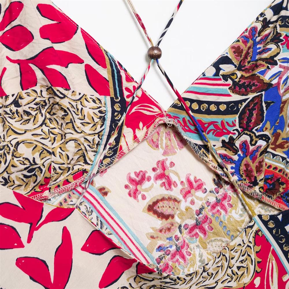 2025 Spring/Summer Women's V-Neck Print Backless Camisole Dress - Slim & Sexy