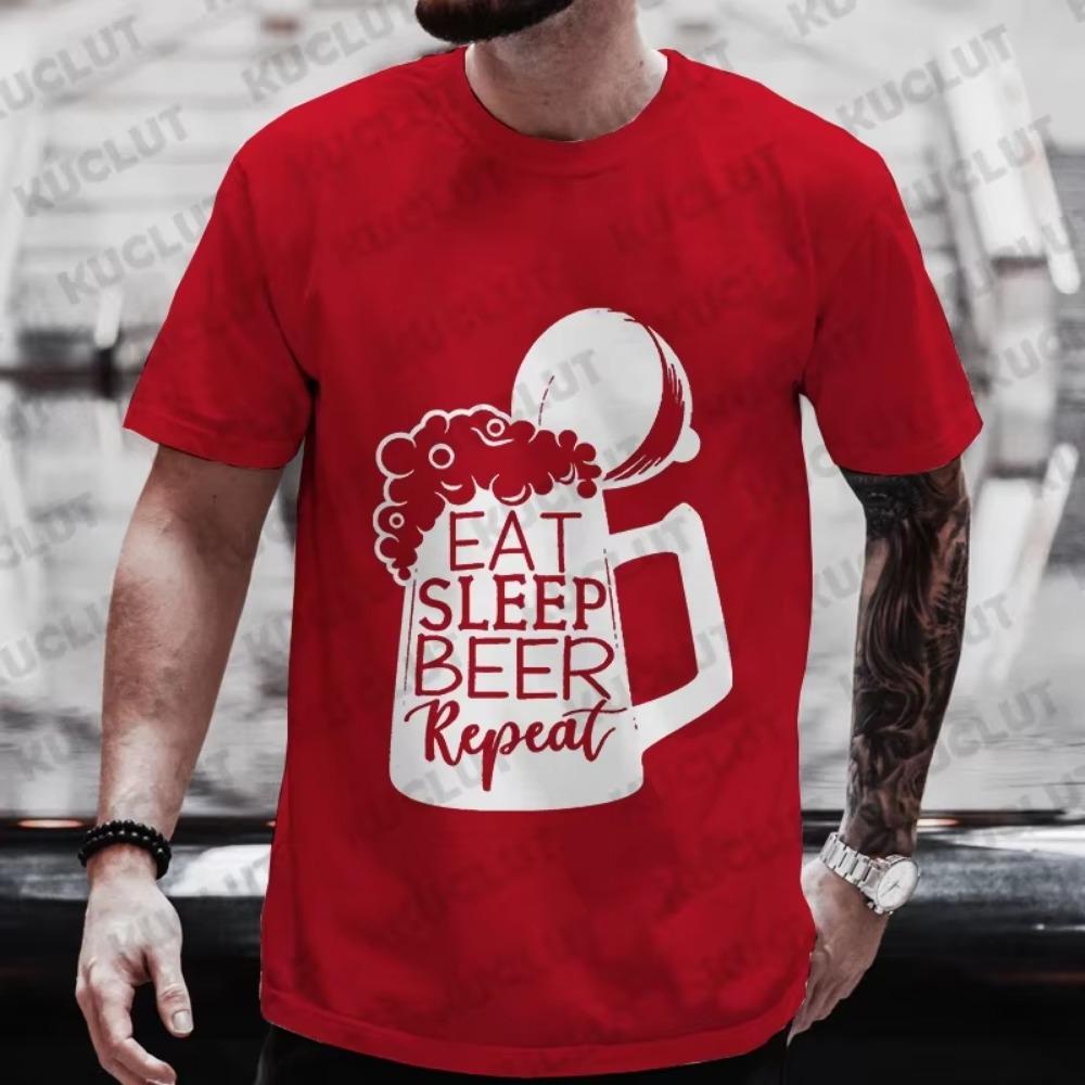 Herren T-Shirts Essen Schlafen Bier Wiederholen Lustige Grafik Y2k Kleidung Bier TAG Trinkparty Oberteile Übergröße Streetwear Kurzarm
