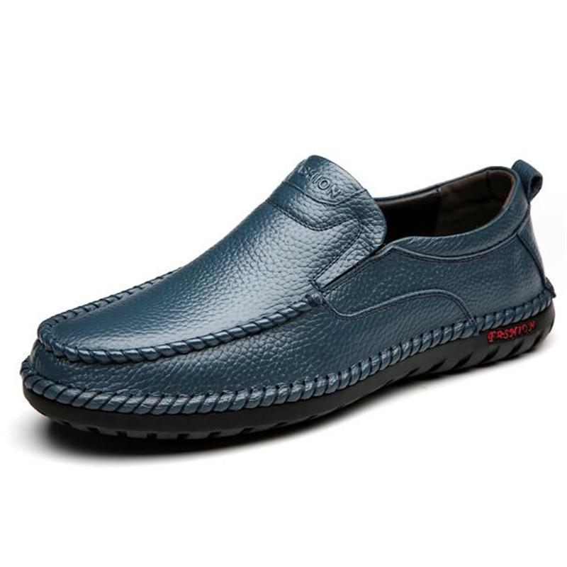 Business Genuine Leather Men Shoes Summer Slip on Loafers Breathable Men Casual Leather Shoes Black Flats Driving Shoe Moccasins