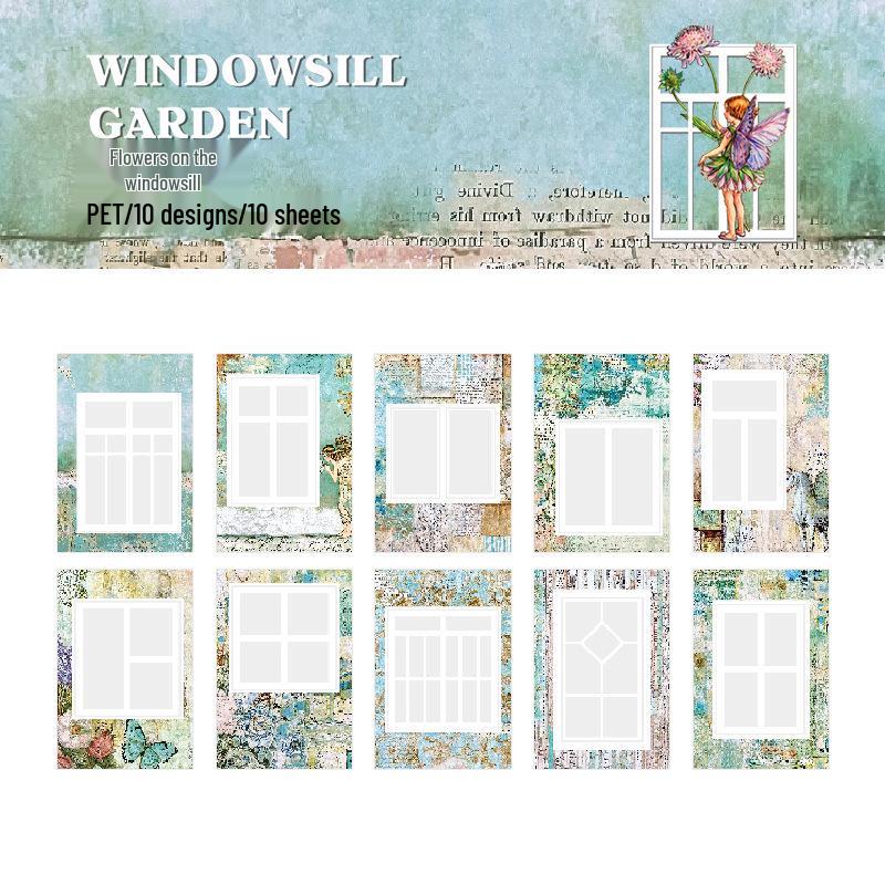 

Beautiful Day PET Collage Cards: Window Sill Garden Theme Stickers - Creative Journal Decoration, 4 Styles