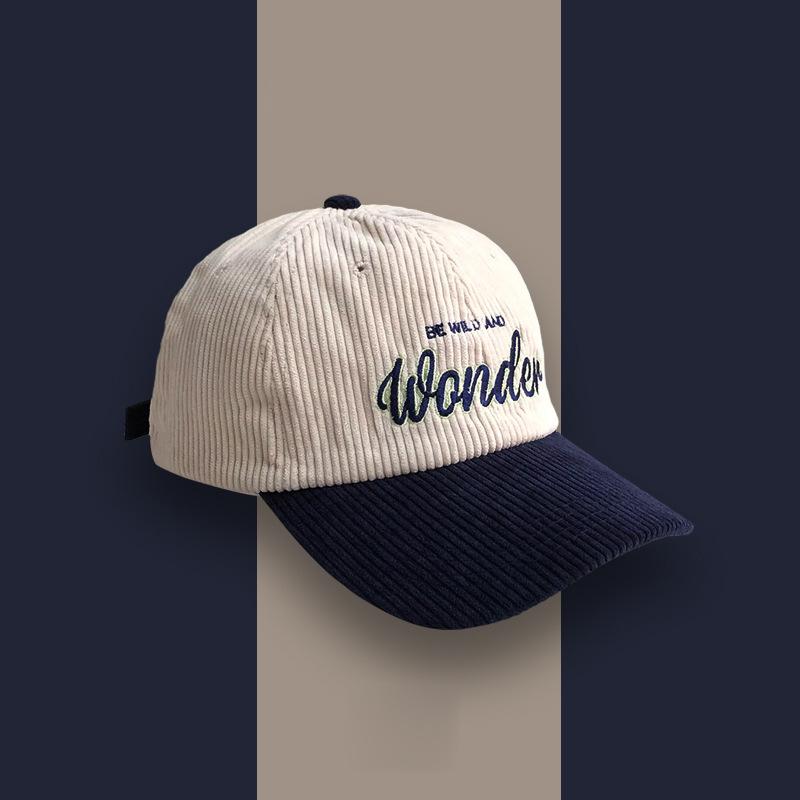 Corduroy Hat Wonder Embroidery Patchwork Colours Baseball Cap Korean For Women Fashion Visor Cap For Men