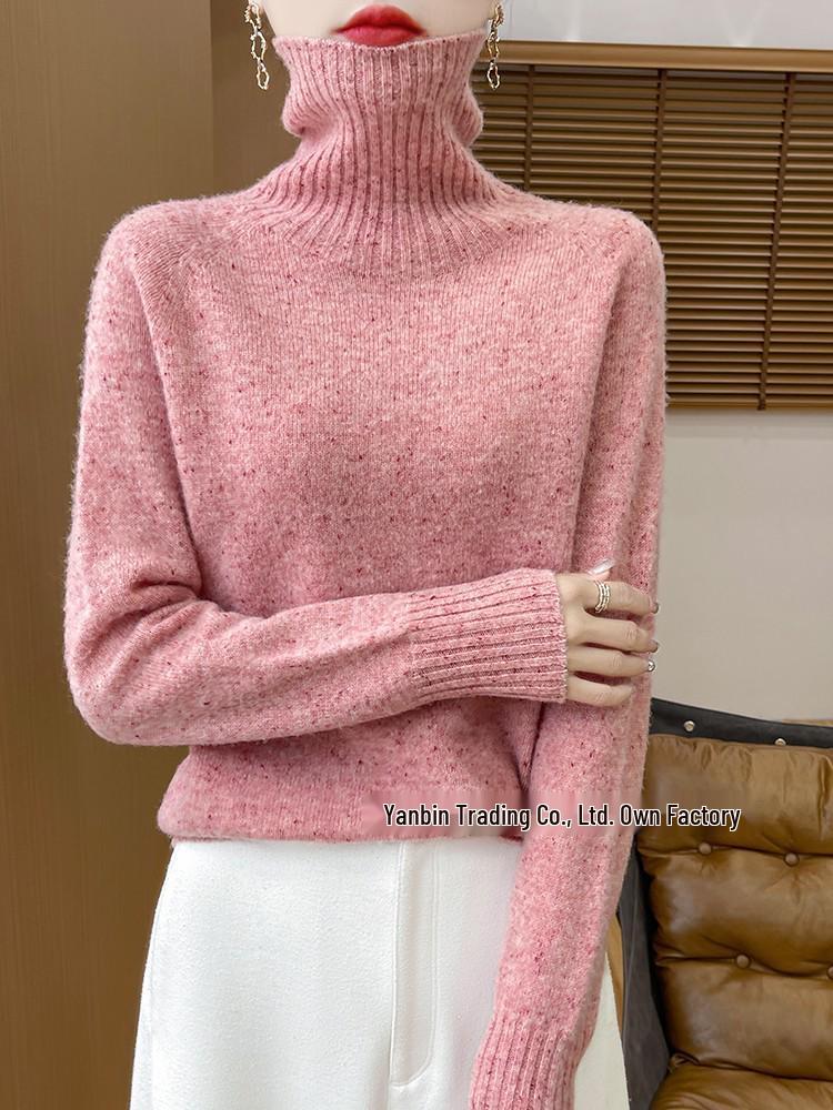 New Autumn/Winter Color Dot Knit Wool Sweater: Women's High-Collar Fashion Pullover
