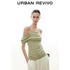 UR2026 Women's Halter Cowl Neck Beaded Ruffle T-Shirt