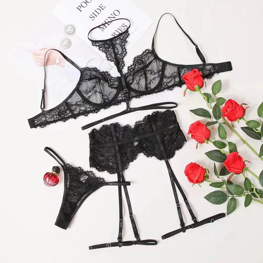 Women's Lace Halter Lingerie & Stocking Set