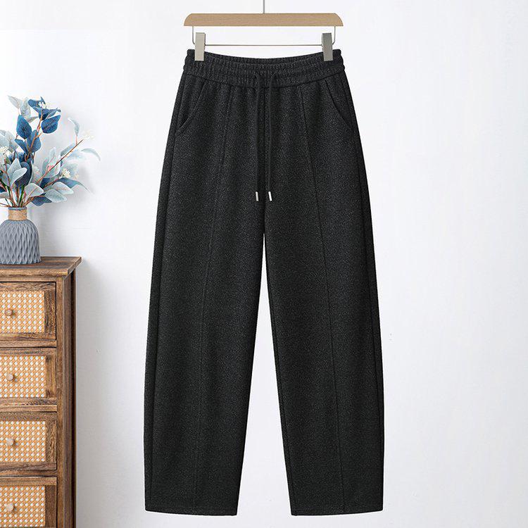 

Women s 2026 Elastic Waist Curved Leg Pants - Spring/Autumn Wide-Leg Casual Trousers 2XL (90-110 kg) чёрный