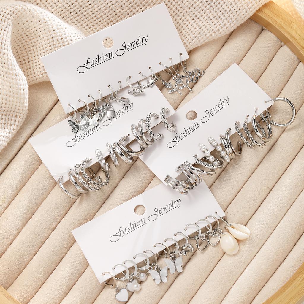 48 Pcs Fashion Pearl Decor Twist Design Earrings Set For Women Vintage Geometric Heart Butterfly Drop Earring Daily Life Jewelry