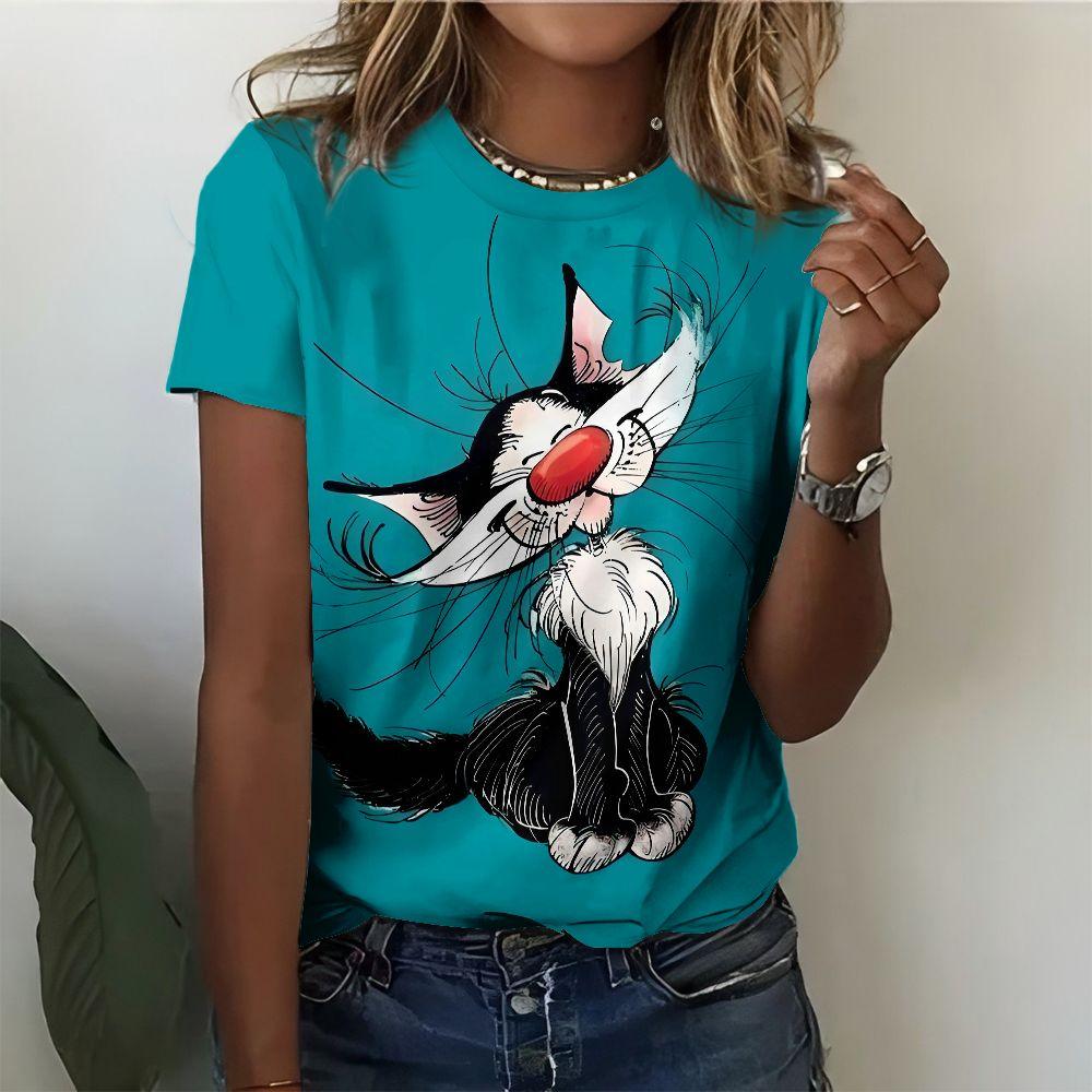 Cute cat, dog, animal T-shirt, dandelion 3D printed short sleeved shirt 2XS