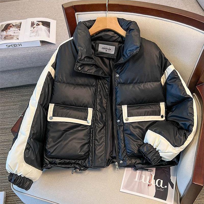 Winddichte und wasserdichte Winter-PU-Jacken für Damen, verdickte, lockere Parkas mit Taschen, Mantel für Frauen, warme, wattierte Jacke für Damen