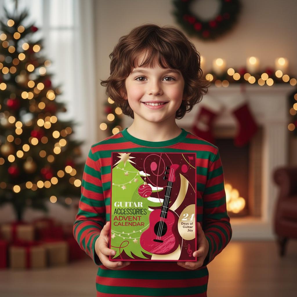 2025 Ny Gitarr Adventskalender 24 Delar Jul Nedräkningskalender med Gitarrplektrum Kapodaster, Stämapparat, Strängar & Tillbehör Julklappar