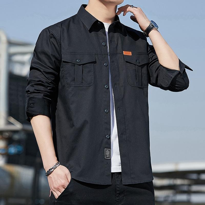 Long-sleeve Shirt for Men, Spring and Autumn, Pure Cotton Casual Jacket, Outdoor Work Shirt, Loose Fit, Plus Size Men's Top, Trendy