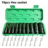 10-pack 1/2" drive socket set, 6-point hexagon impact socket set, 8-24mm impact socket set with storage box