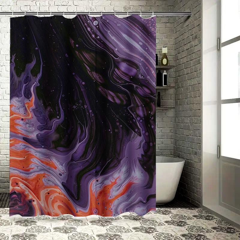 

Abstract Shower Curtain Waterfall Design Bathroom Decor Set for Home Decoration (Purple Orange Black) 90x180cm